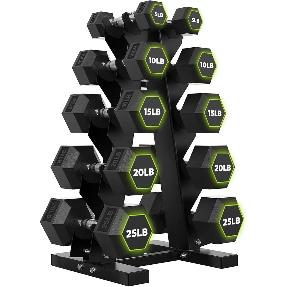 Home Gym Design - Hex Dumbbells with A-E Rack, 100-600