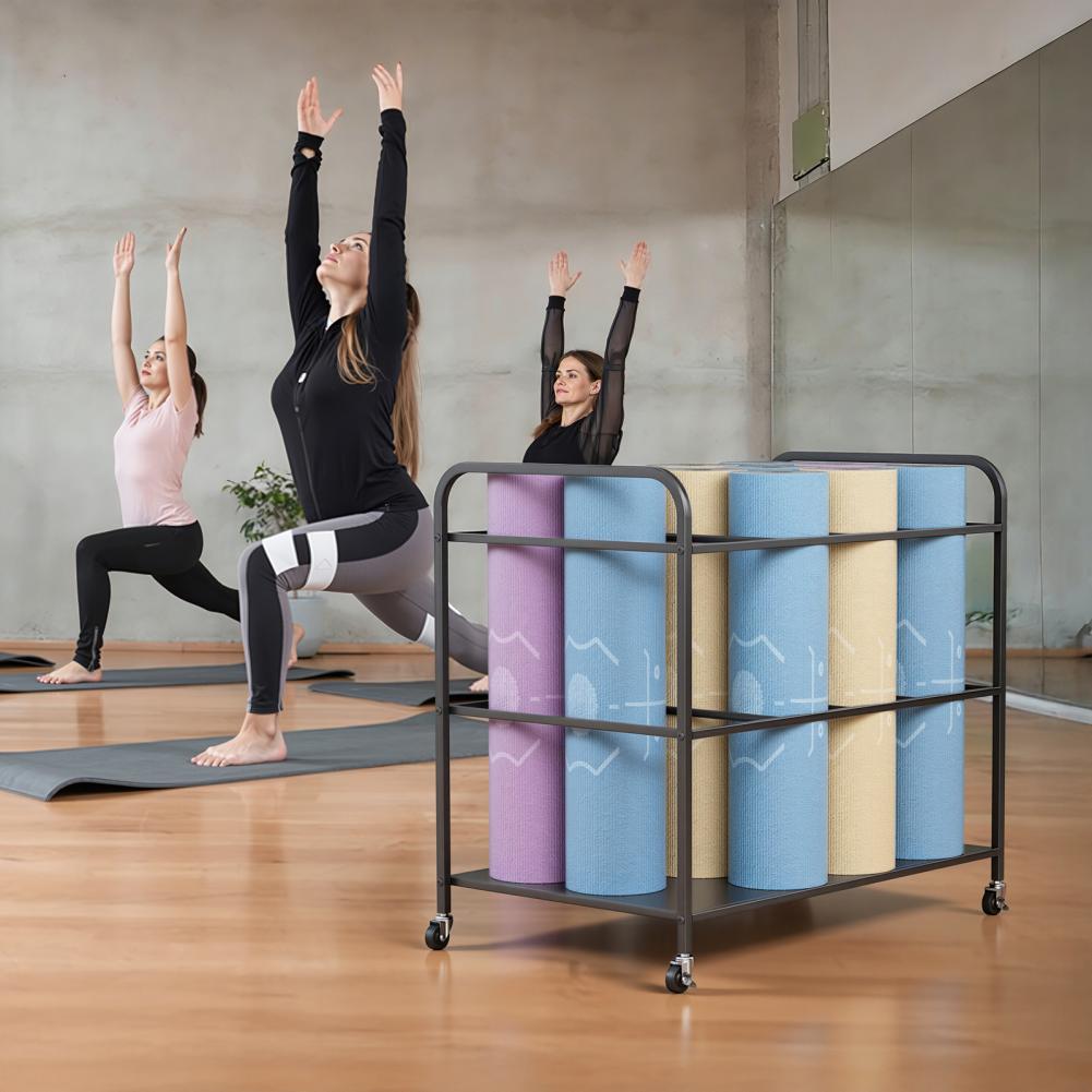 Yoga Mat Storage Rack with Whe - Home Gym Folding Rack ulasan dan harga