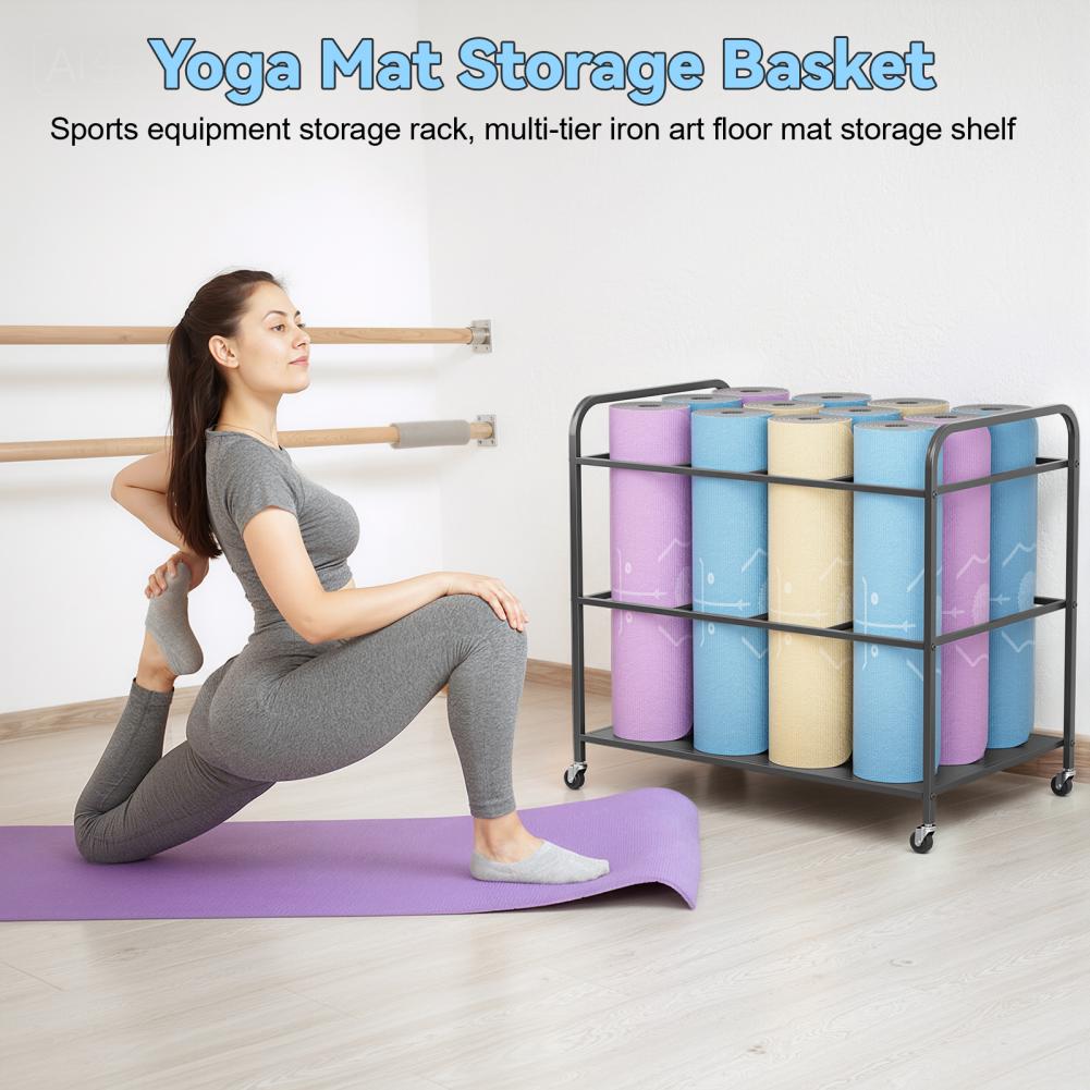 Yoga Mat Storage Rack with Whe - Home Gym Folding Rack ulasan dan harga