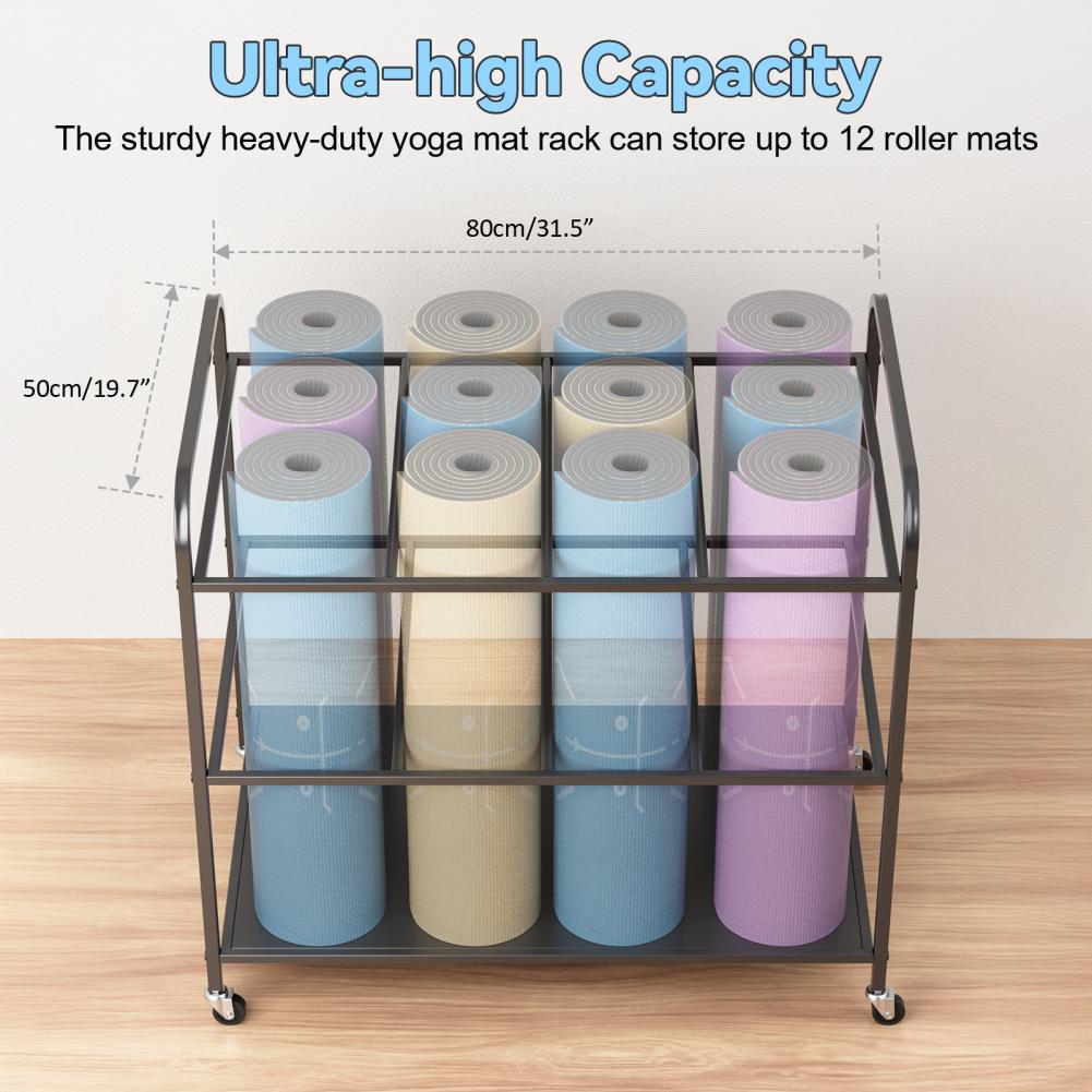 Yoga Mat Storage Rack with Whe - Home Gym Folding Rack ulasan dan harga